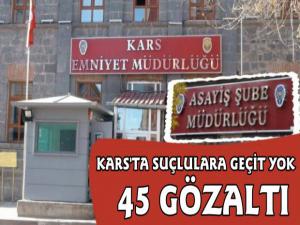 Kars Asayiş Şubeden Suçlulara Operasyon, 45 Gözaltı