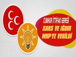 Cumhur İttifakı gereği MHPye Kars ve Iğdır verildi