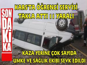 Kars'ta Öğrenci Servisi Takla Attı 11 Yaralı