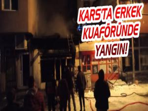 Kars'ta Erkek Kuaföründe Yangın Çıktı