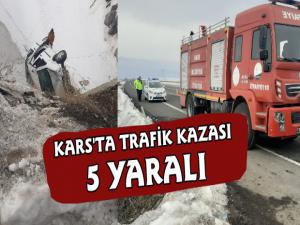 Kars'ta Araç Şarampole Uçtu 5 Yaralı