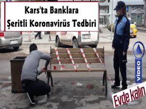 Kars'ta Banklara Emniyet Şeritli Korona Önlemi