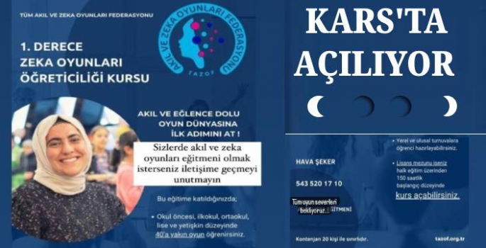 Kars'ta Akıl ve Zeka Oyunları Kursu Açılıyor