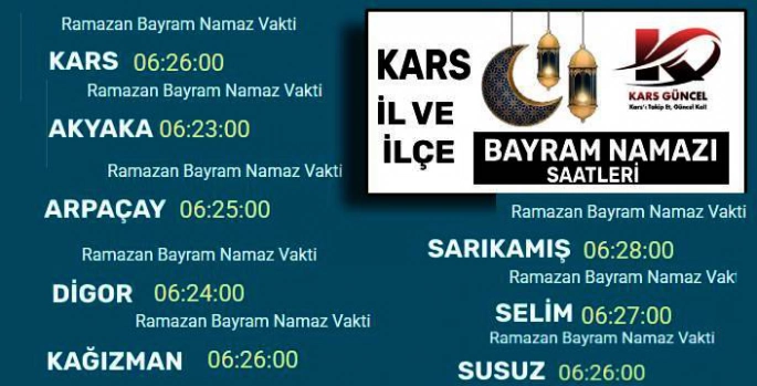 Kars Bayram Namazı Saatleri