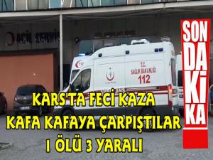 Kars'ta Feci Kaza 2 Araç Kafa Kafaya Çarpıştı 1 Ölü 3 Yaralı