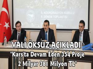 Vali Türker Öksüz Kars'ta Devam Eden 354 Projenin 2 Milyar 381 TL Bedelde Olduğunu Söyledi