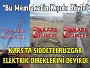 Kars'ta Şiddetli Rüzgar Demir Elektrik Direklerini Devirdi