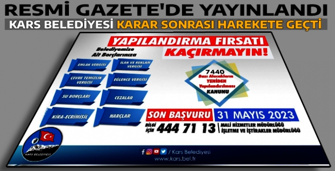 Kars Belediyesi'nden Yapılandırma Duyurusu!