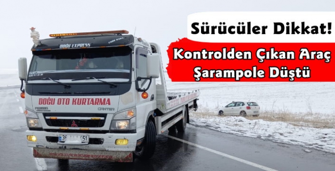 Kars'ta Kontrolden Çıkan Otomobil Şarampole Çıktı