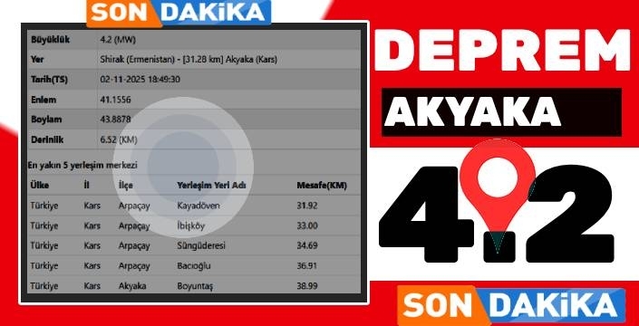 Kars Akyaka’da Sınır Bölgesinde 4.2 Büyüklüğünde Deprem