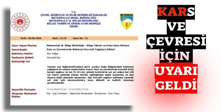 Kars İçin Uyarı: Kuvvetli Kar Yağışı Bekleniyor