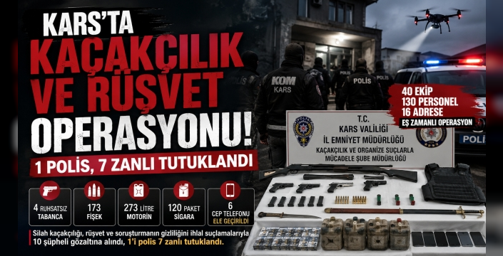 Kars’ta Kaçakçılık ve Rüşvet Operasyonu: 1 Polis, 7 Zanlı Tutuklandı